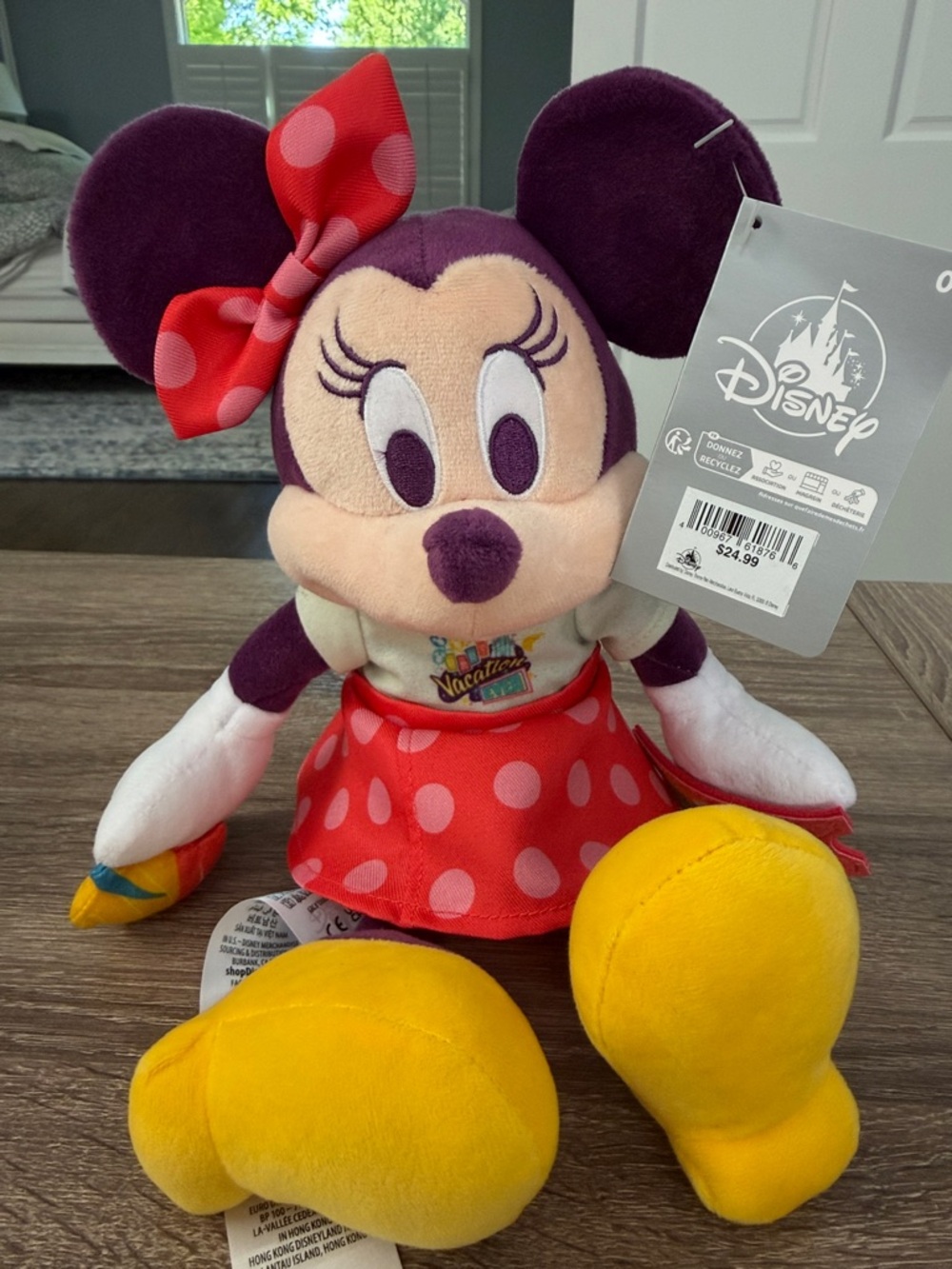 Disney Minnie Mouse Purple Plush with Red Polka Dot Skirt and Yellow Shoes